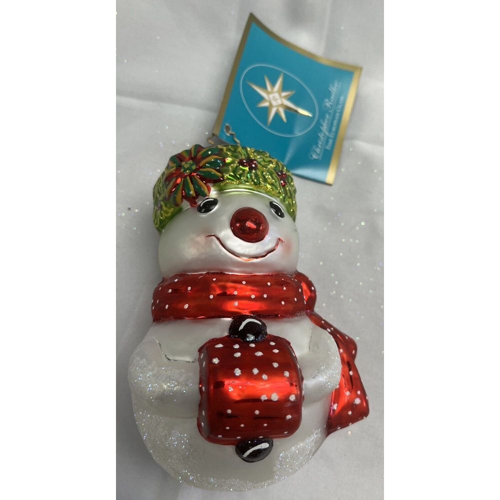 Vintage Radko Christmas Ornament *Muffy Hollybonnet* 3D Glass Snowman Muff